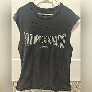 PURPLE BRAND Distressed Sleeveless Graphic T-Shirt